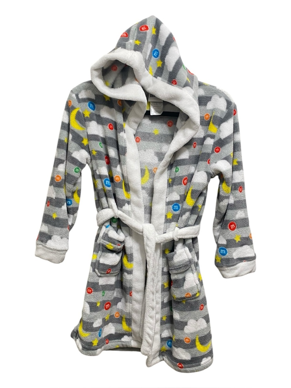M&M's World Kids Hooded Fleece Robe Gray Stripes Youth Large